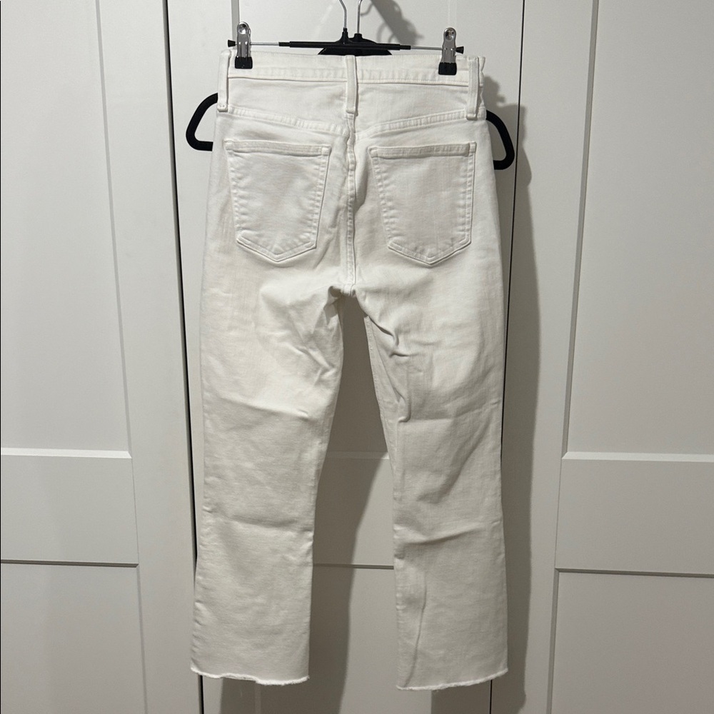 Women's Cropped Raw Hem White Jeans - 27 - Picture 3 of 5